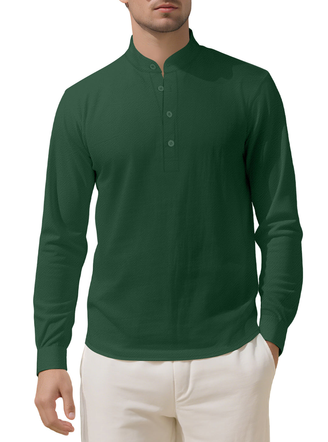 Herren Elegantes Langarmhemd mit Stehkragen und Knopfleiste R&B