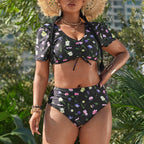 Damen Bikini-Set mit floralen Rüschen und hohem Taillenslip R&B