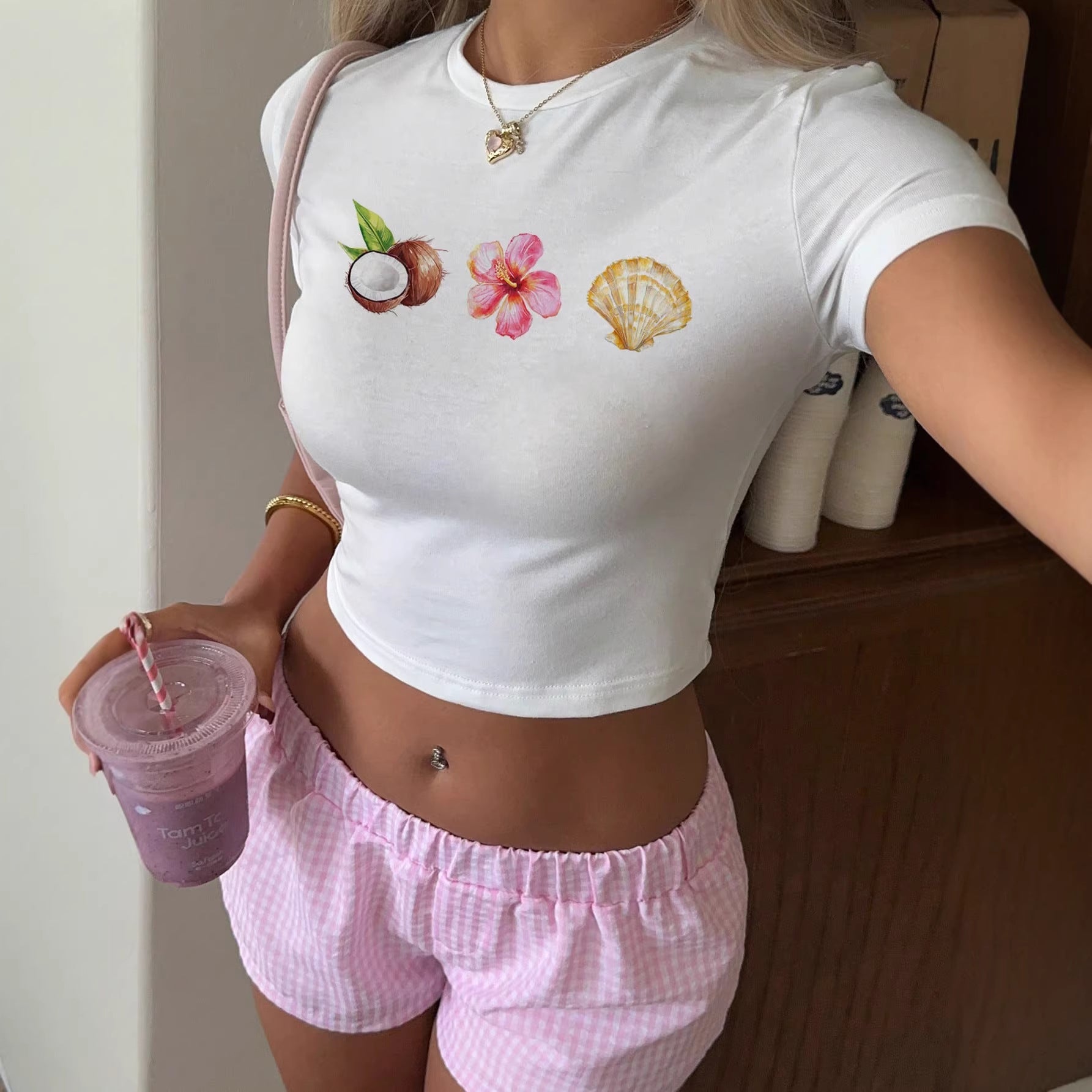 Damen Crop-Top mit sommerlichem Motiv R&B
