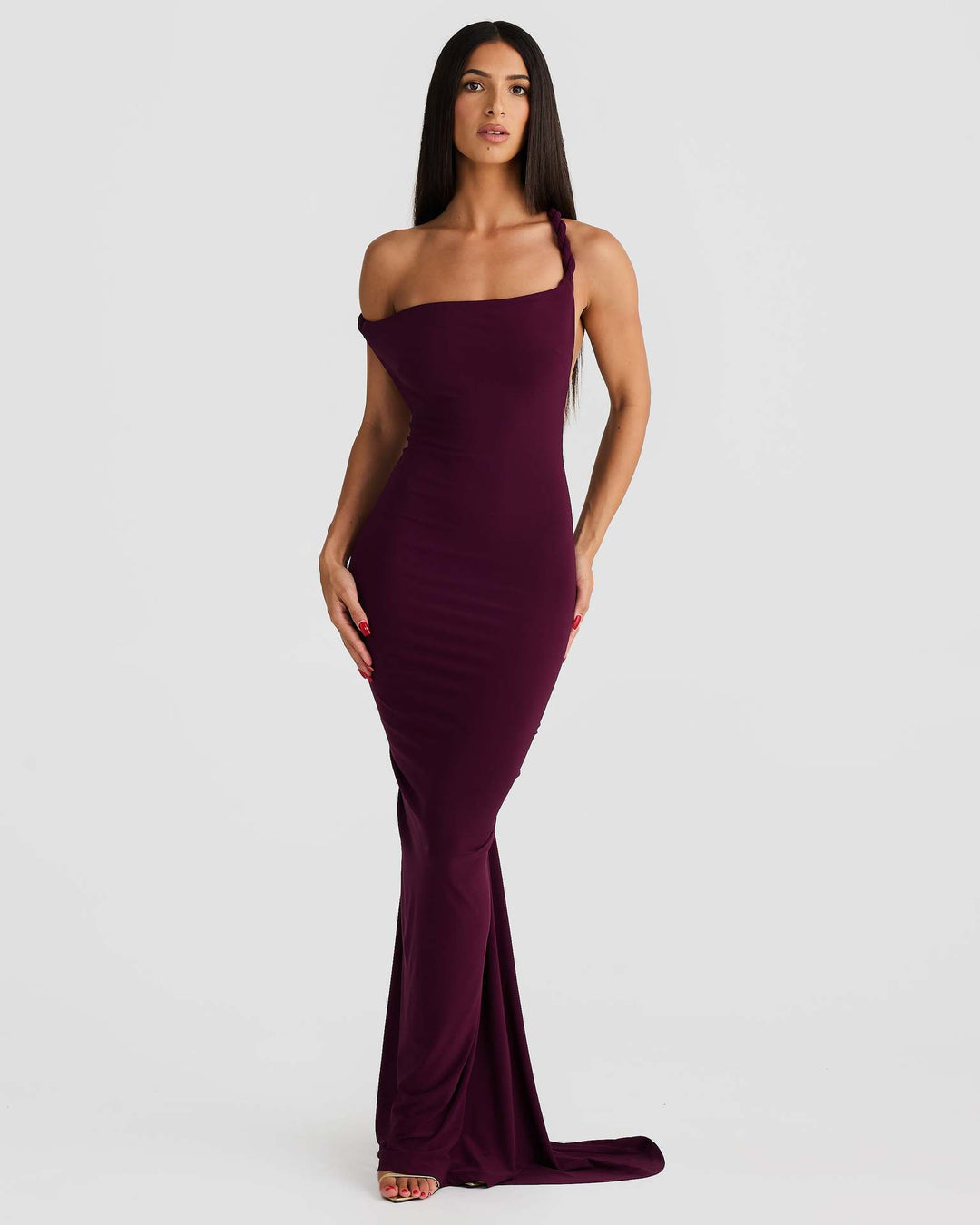 Damen Elegant geschnittenes Abendkleid mit schulterfreiem Design und raffinierten Drapierungen R&B