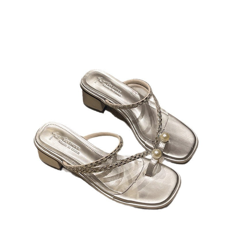 Damen Glamouröse Sandalen mit funkelnden Details und komfortablem Blockabsatz EB
