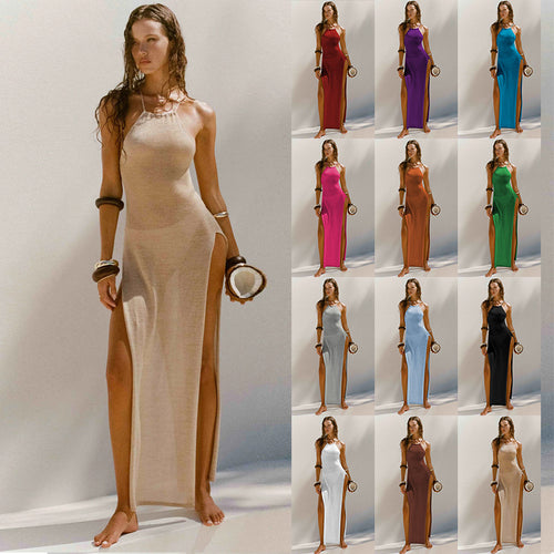 Damen feines Maxikleid mit hochglänzendem Schlitz R&B