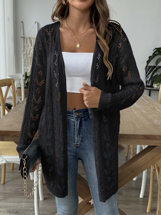 Damen luftiger Strickcardigan mit filigranem Lochmuster R&B