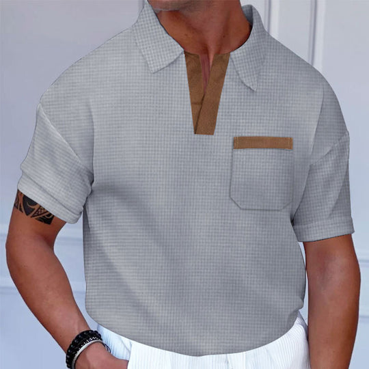 Herren Kurzarm-Polohemd mit modernem Stehkragen und Brusttasche R&B