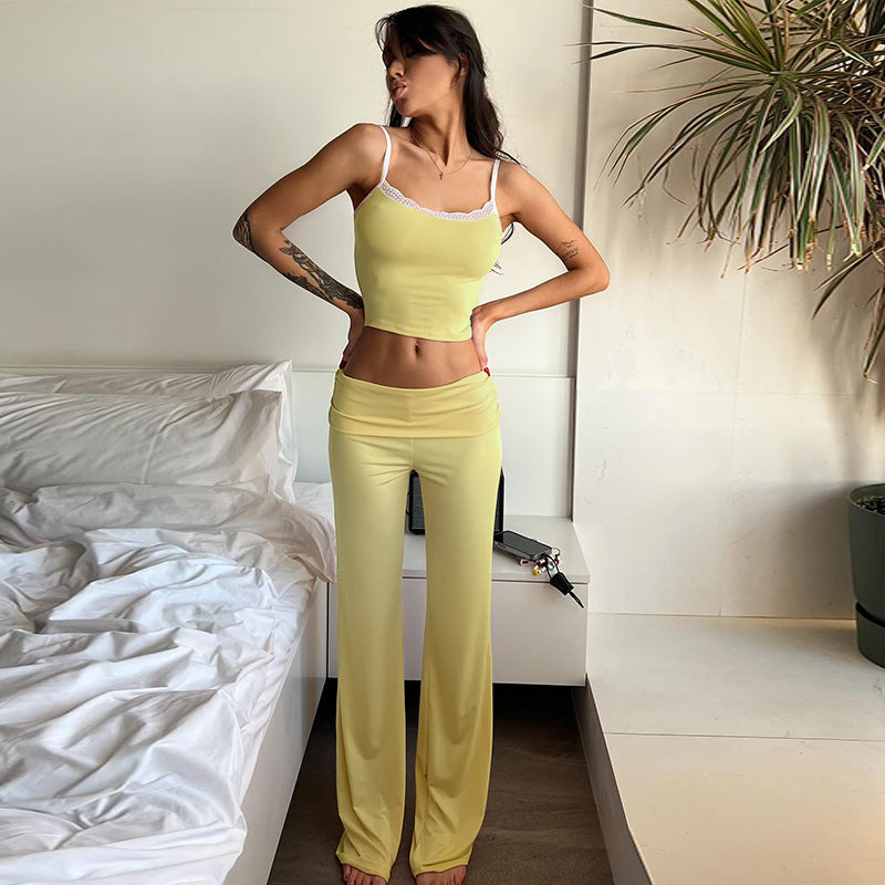 Damen elegantes Lounge-Set mit tailliertem Top und weitem Hosenbein R&B