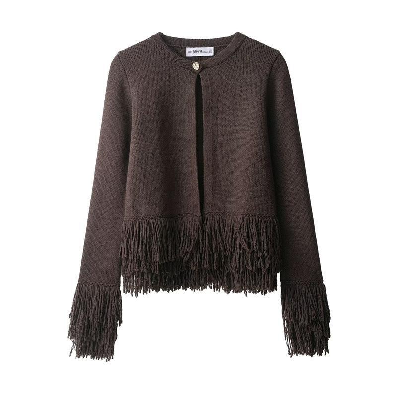 Damen Fransen Strickjacke mit exklusive Verarbeitung R&B