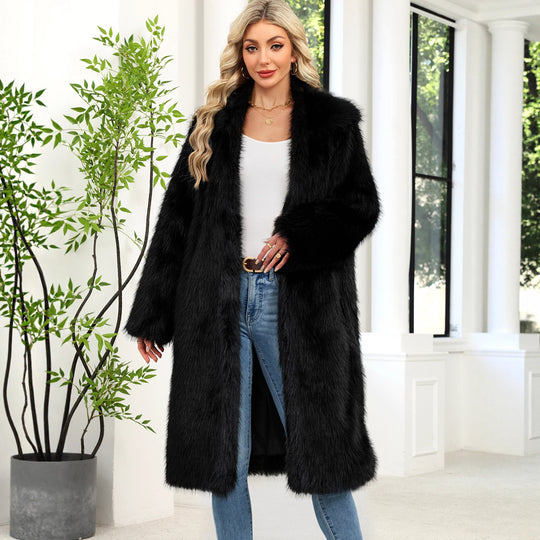 Damen Flauschiger Kunstpelzmantel mit elegantem Revers R&B