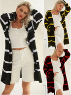 Damen lässige Strickjacke mit gestreiftem Design und offenem Schnitt