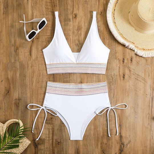 Damen Hochgeschnittener Bikini mit verstellbaren Bindebändern R&B