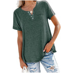 Damen hochwertiges T-Shirt mit Knopfdetail und lockerem Schnitt R&B