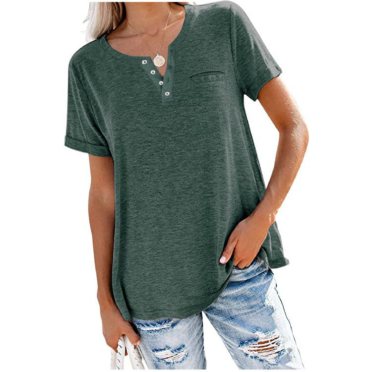 Damen hochwertiges T-Shirt mit Knopfdetail und lockerem Schnitt R&B