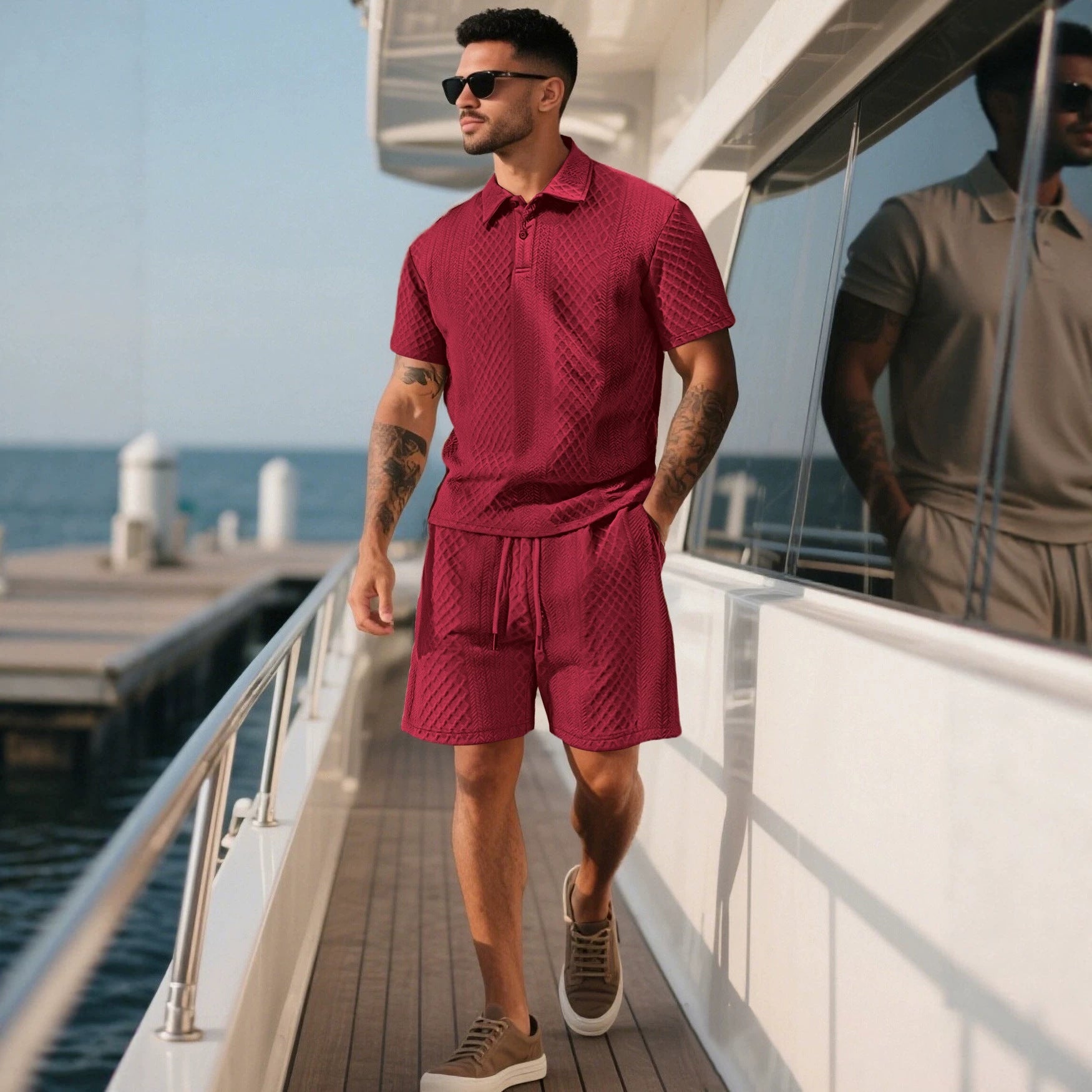 Herren nan strukturierte Lounge-Shorts mit Elastikbund Tunnelzug und seitlichen Eingrifftaschen R&B