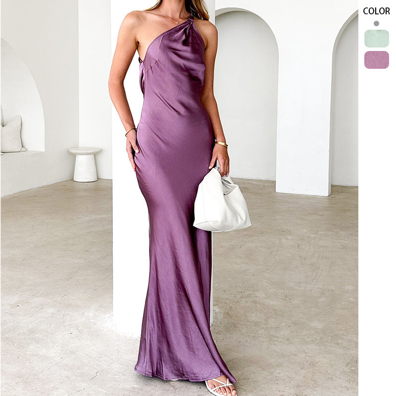 Damen Elegantes Maxikleid mit asymmetrischem Träger und fließendem Satinfall R&B