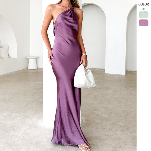 Damen Elegantes Maxikleid mit asymmetrischem Träger und fließendem Satinfall R&B