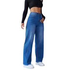 Damen Hochtaillierte Mom-Jeans mit lässigem Schnitt und fransigem Saum R&B