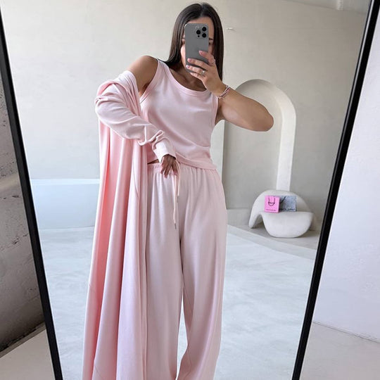 Damen Loungewear-Kombination mit weitem Schnitt und cropped Oberteil R&B
