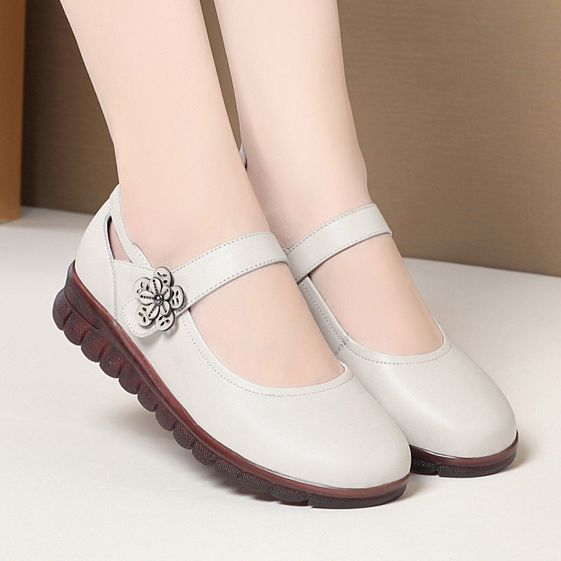 Damen Komfortable Ballerinas mit verstellbarem Riemen und dekorativem Blumenakzent R&B