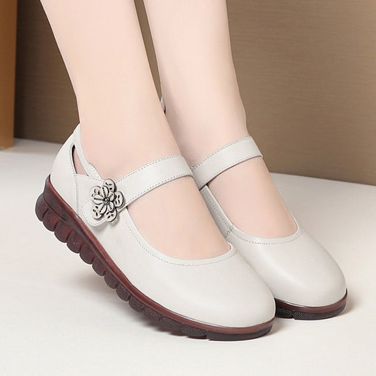 Damen Komfortable Ballerinas mit verstellbarem Riemen und dekorativem Blumenakzent R&B