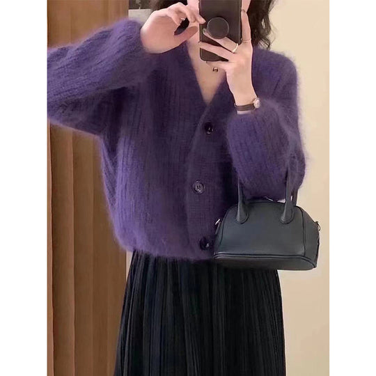 Damen Kuscheliger Strickcardigan mit großen Knöpfen R&B