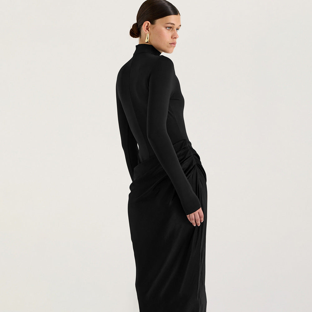 Damen Elegantes langärmliges Maxikleid mit figurbetontem Schnitt und raffiniertem Drapierungsdetail R&B