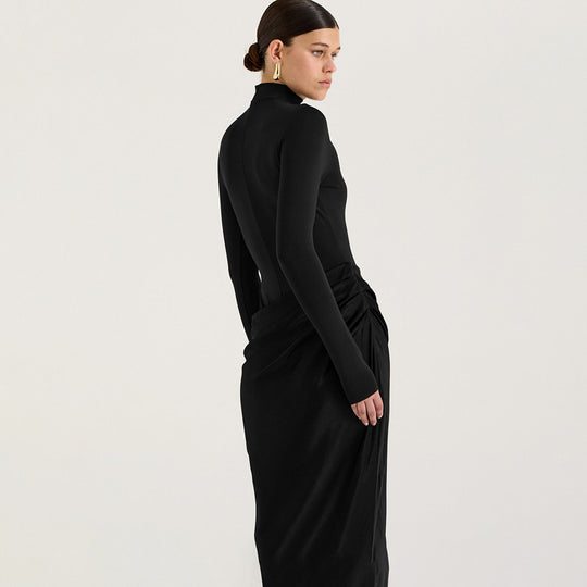 Damen Elegantes langärmliges Maxikleid mit figurbetontem Schnitt und raffiniertem Drapierungsdetail R&B