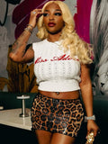 Damen Crop-Top mit glamourösem Schriftzug und glitzernden Akzenten R&B