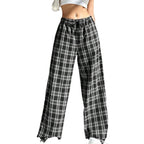 Damen weite Karo-Hose aus angenehmem Baumwollstoff mit Gummibund und seitlichen Taschen R&B