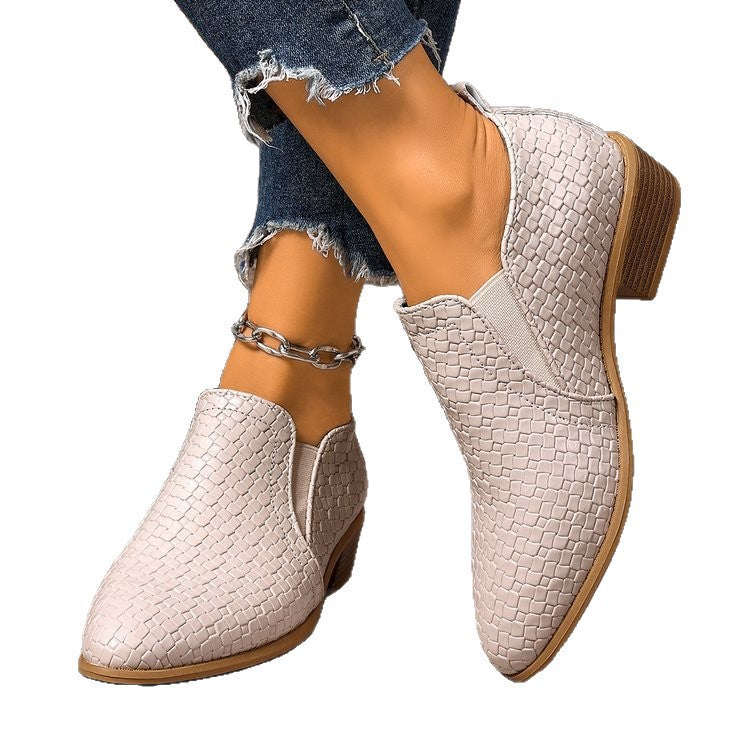 Damen elegante Mokassins mit atmungsaktiver Oberflächenstruktur und bequemem Blockabsatz R&B