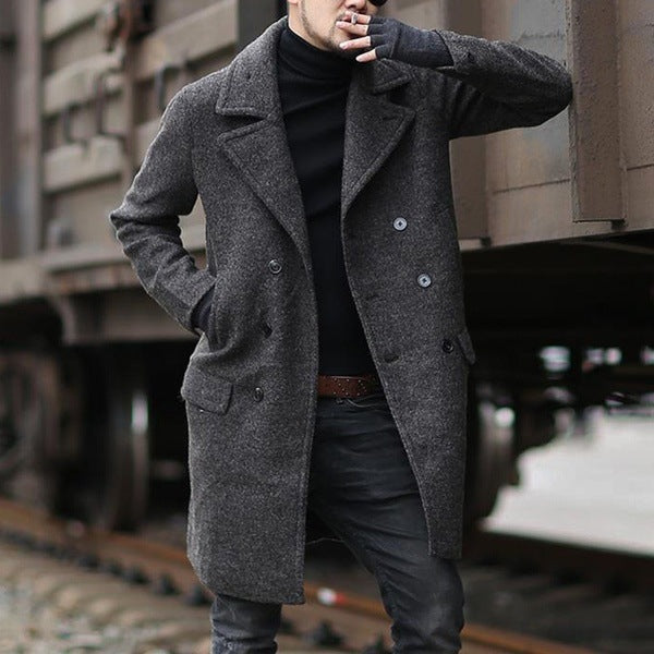 Herren eleganter doppelt geschliffener Wollmantel R&B