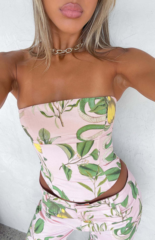 Damen Bustier-Top mit floralem Design und figurbetontem Schnitt R&B