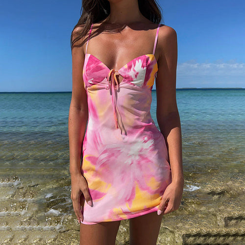 Damen figurbetontes Sommerkleid mit trägerlosem Design und verführerischem Krawattenverschluss R&B