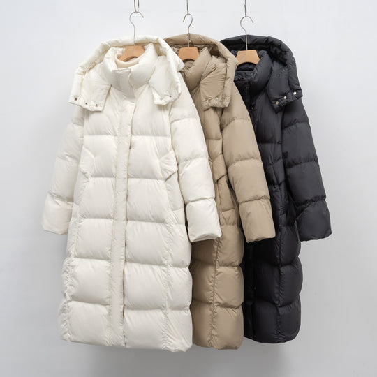 Damen Lange Daunenjacke mit verstellbarer Kapuze und luxuriösem Innenfutter R&B