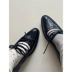 Damen elegante Schnürschuhe mit glänzendem Obermaterial und dekorativem Muster R&B