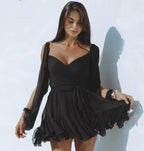 R&B | Langärmeliges Neckholder-Kleid aus Mesh