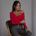 Damen Off-Shoulder Langarmshirt mit dekorativem Wickeldetail R&B