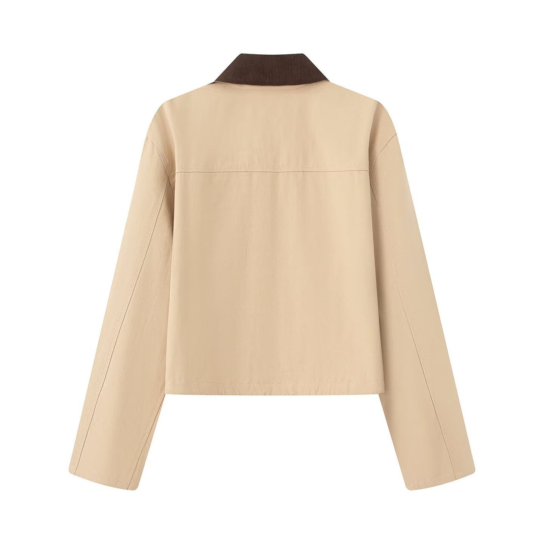 Damen lässige Jacke mit kontrastierendem Kragen und praktischen Taschen R&B