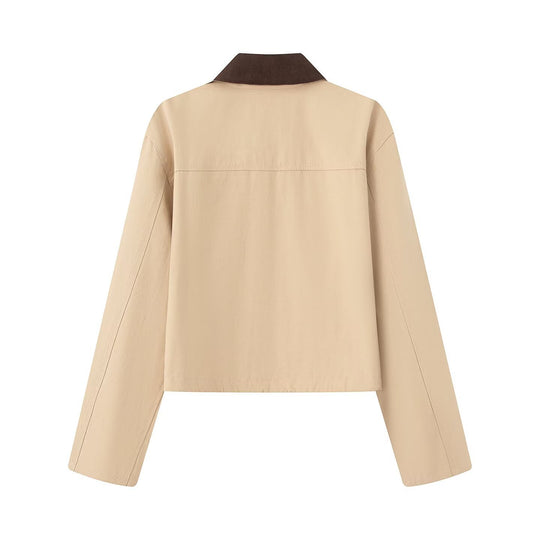 Damen lässige Jacke mit kontrastierendem Kragen und praktischen Taschen R&B