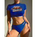 Damen Crop-Top Badeanzug mit verspielten Schnürdetails und lässigem Aufdruck R&B