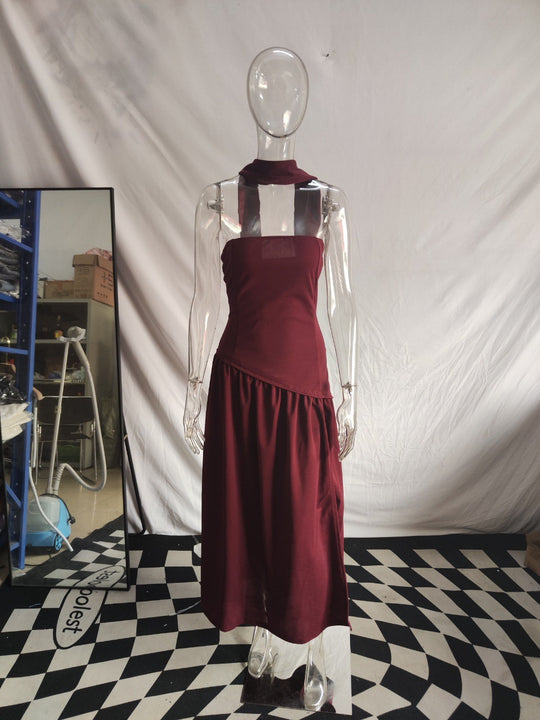 Damen Maxikleid mit schulterfreiem Design und dekorativem Wickelausschnitt R&B