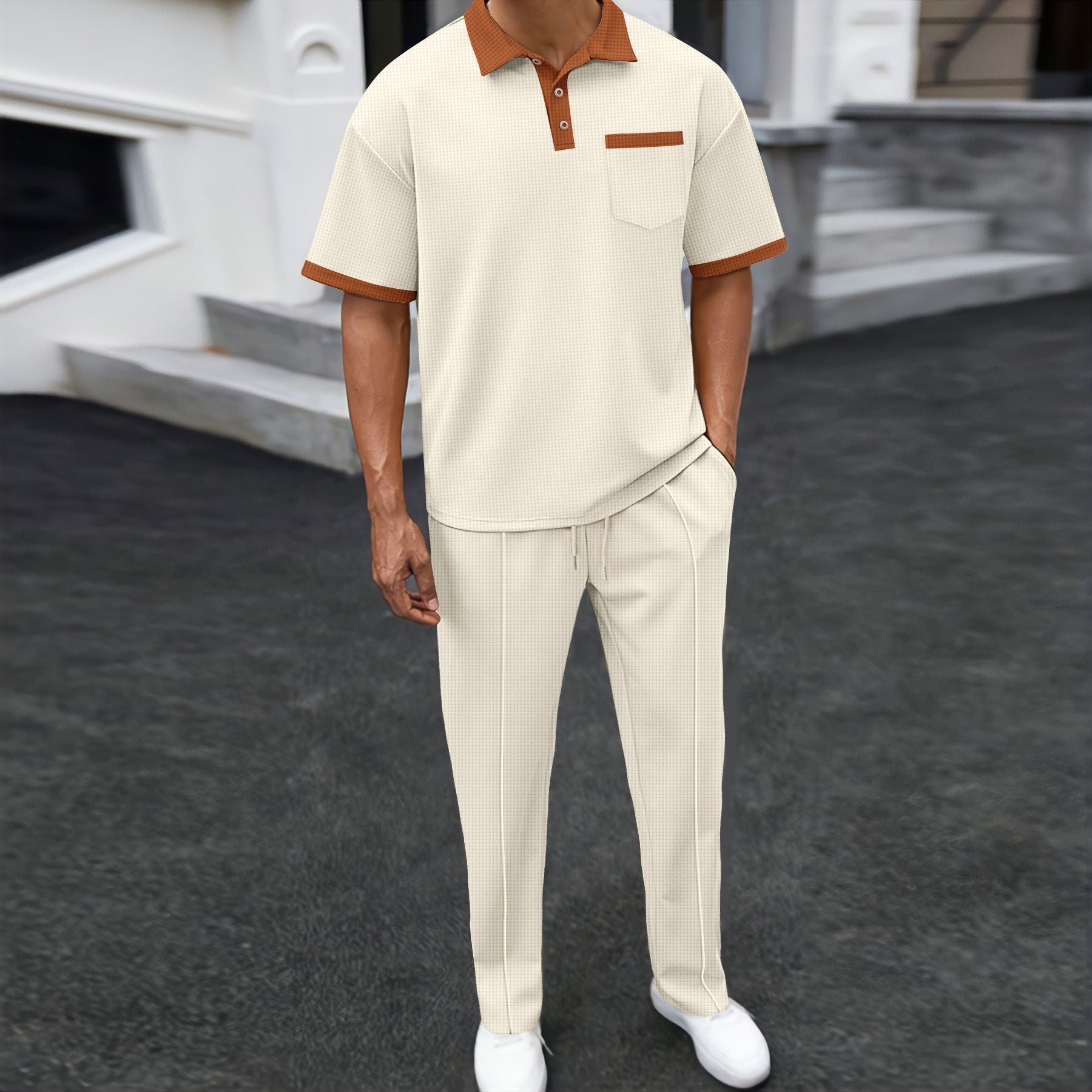 Herren Freizeitanzug mit atmungsaktiver Oberfläche und eleganter Knopfleiste R&B