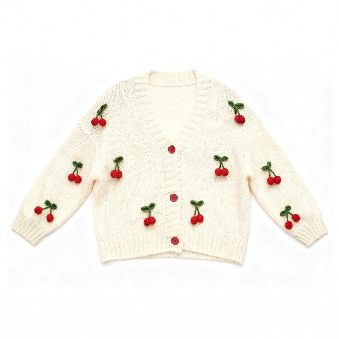 Damen Strickjacke mit fröhlichem Kirschdesign und praktischen Knopfdetails R&B