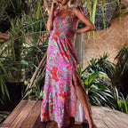 Damen Maxikleid mit floralen Details und Spaghetti-Trägern R&B