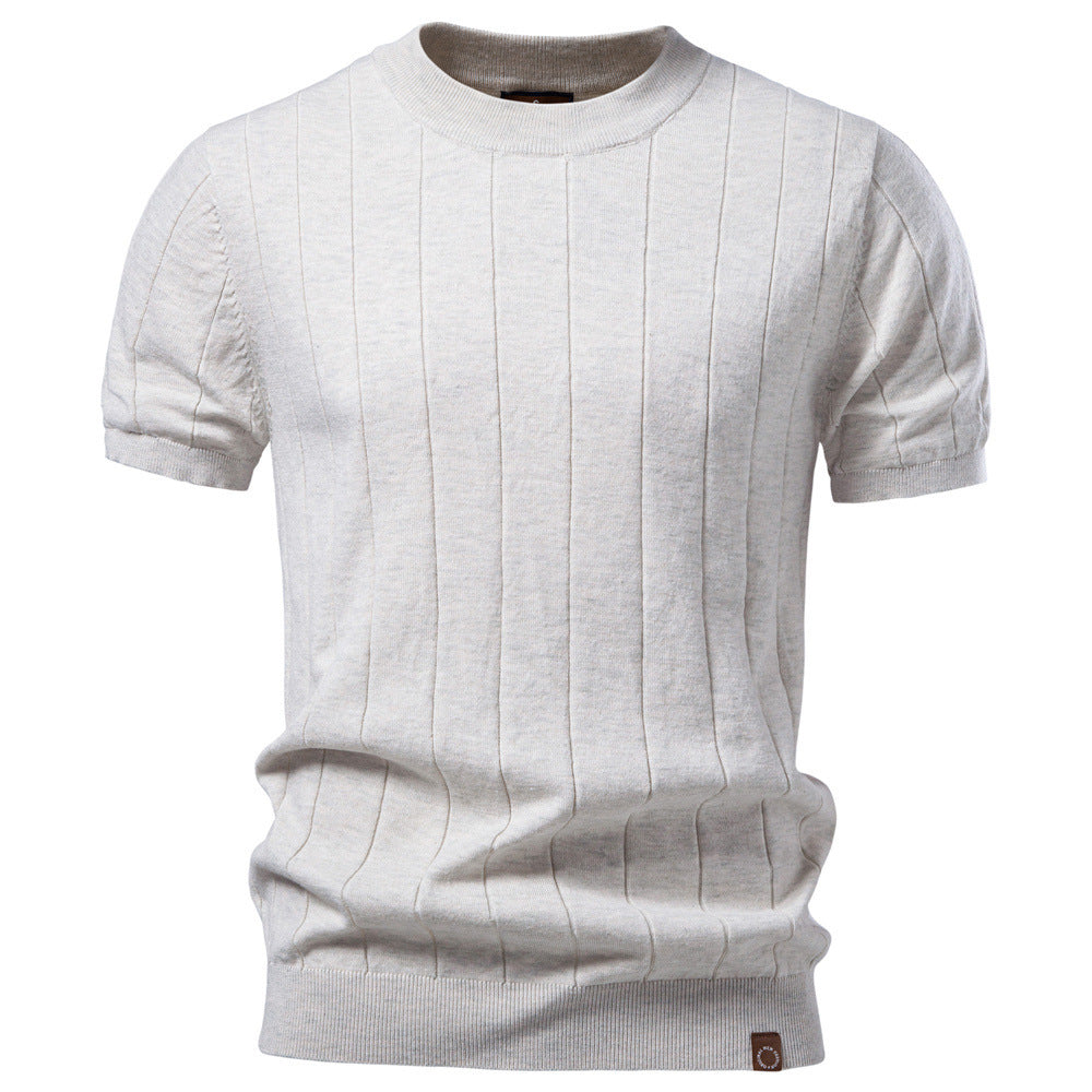 Herren nan leichter Kurzarm-Strickpullover mit feiner Rippenstruktur und Rundhalsausschnitt R&B