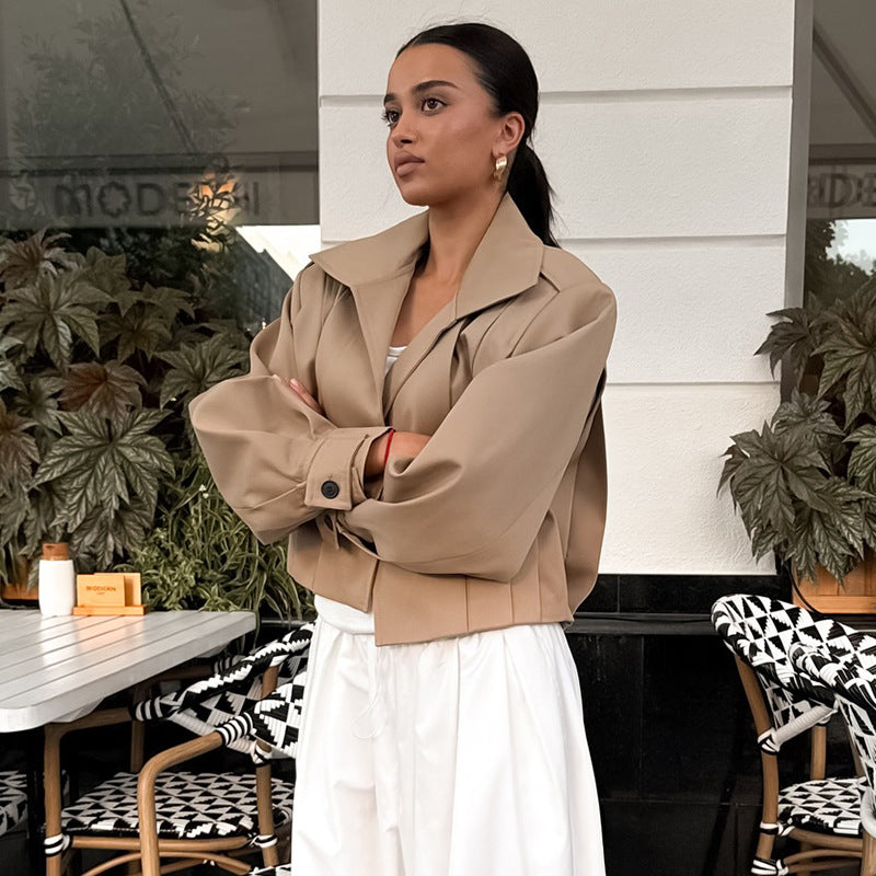 Damen cropped Jacke mit überschnittenen Schultern R&B