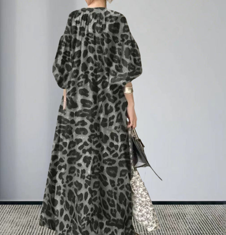 Damen Langarm Maxi-Kleid im auffälligen Leopardenmuster R&B