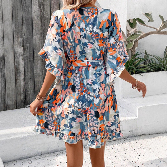 Damen Wickelkleid mit Rüschendetails und floralem Muster R&B