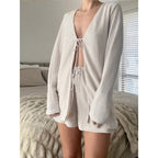 Damen lässiger Cardigan mit tiefem V-Ausschnitt und lockerer Passform R&B