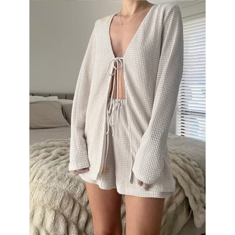 Damen lässiger Cardigan mit tiefem V-Ausschnitt und lockerer Passform R&B