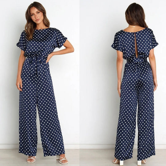Damen Satin Jumpsuit mit weitem Bein und Taillengürtel R&B