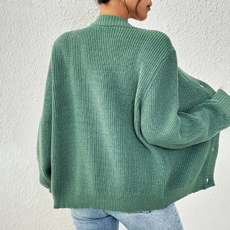 Damen Grobstrickjacke mit knöpfen und weitem Schnitt R&B